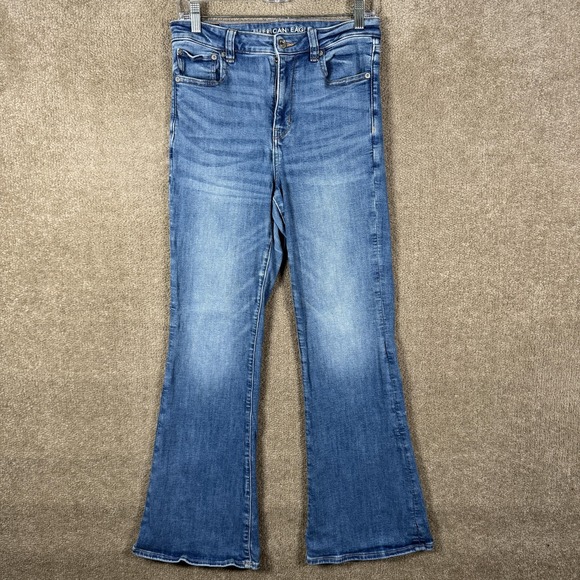 American Eagle Super Hi-Rise Flare Jeans Womens 8 Blue Stretch Denim Medium Wash - Picture 3 of 15